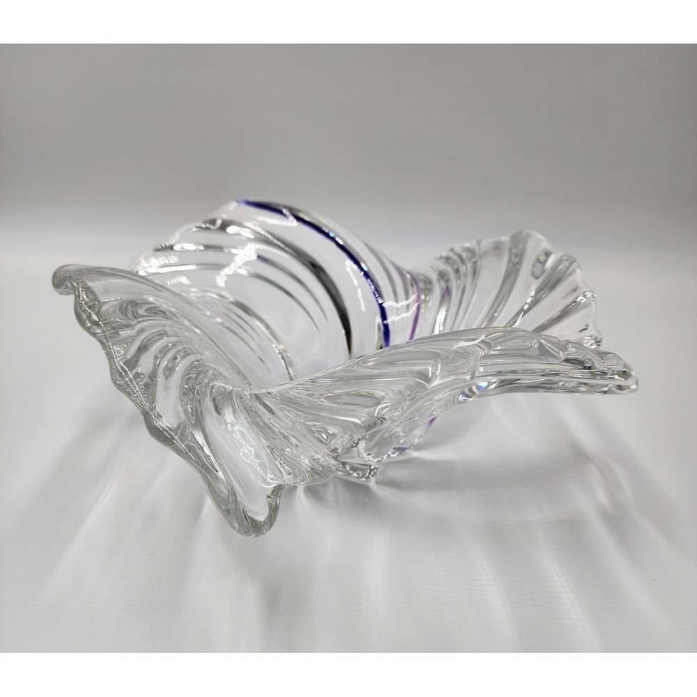 Mikasa Belle Epoque Clear Crystal/Blue Glass Wave Swirl Bowl Centerpiece Dish - Picture 3 of 16